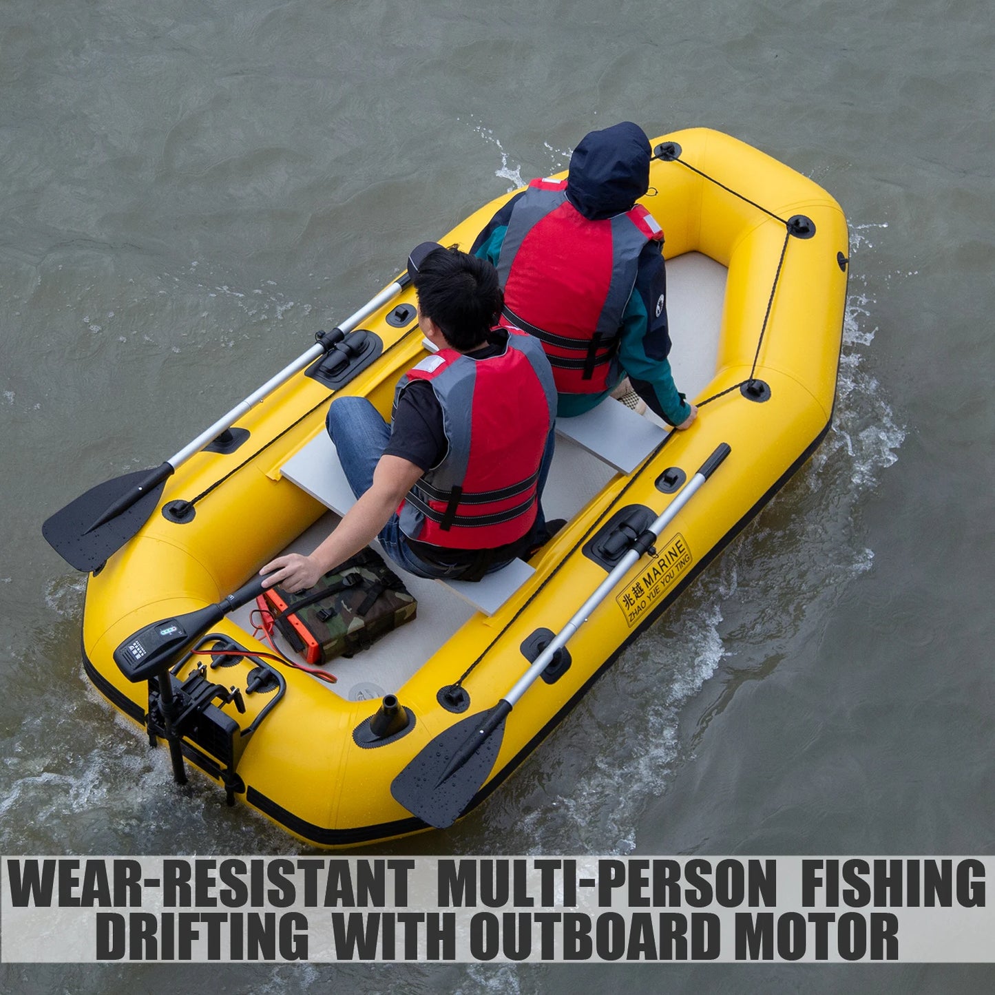 KOETSU Inflatable Kayak Fishing Boat: Bright Yellow 2-Person Drift Craft for Anglers