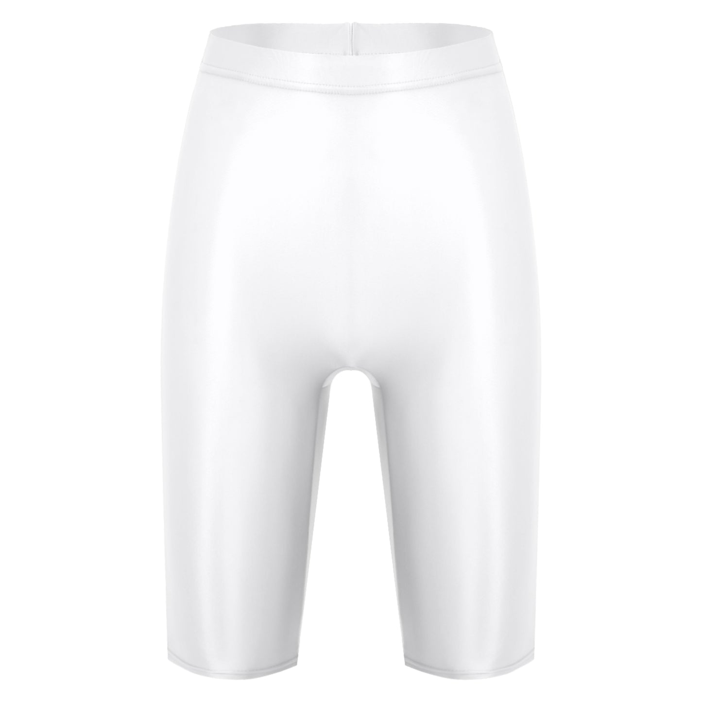 Women Glossy Shorts High Waist Fitness Short Leggings Oil Shiny Knee-Length Tights Swimming Trunks Female Workout Sports Bottoms