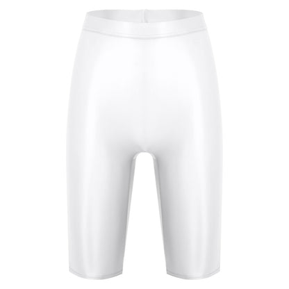 Women Glossy Shorts High Waist Fitness Short Leggings Oil Shiny Knee-Length Tights Swimming Trunks Female Workout Sports Bottoms