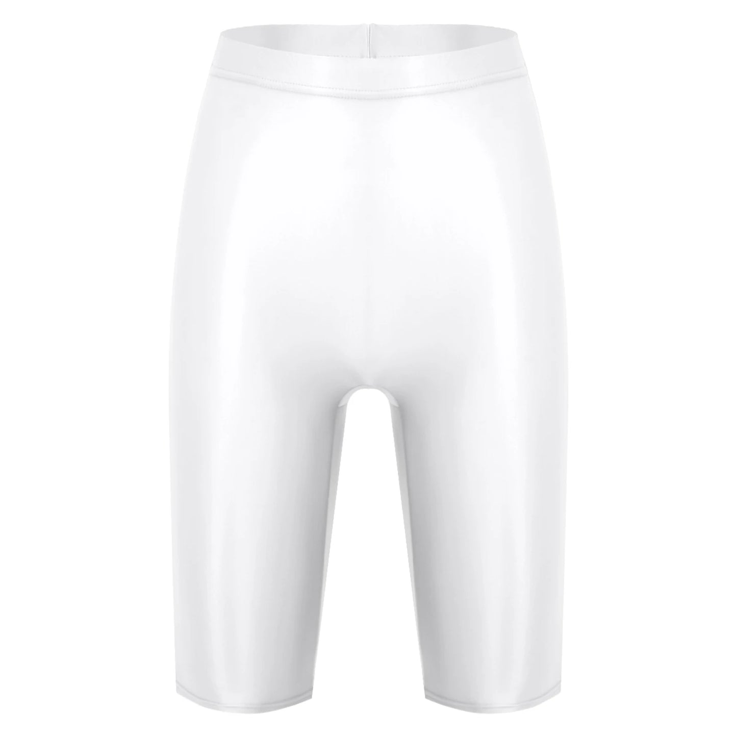 Women Glossy Shorts High Waist Fitness Short Leggings Oil Shiny Knee-Length Tights Swimming Trunks Female Workout Sports Bottoms