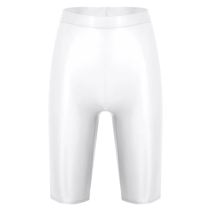 Women Glossy Shorts High Waist Fitness Short Leggings Oil Shiny Knee-Length Tights Swimming Trunks Female Workout Sports Bottoms
