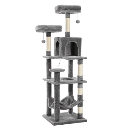 Multi-Level Cat Tree with Scratching Posts, Cozy Hammock, Plush Cat Tower for Indoor, Cat Condo Bed, Cat Accessories, Cat Toys