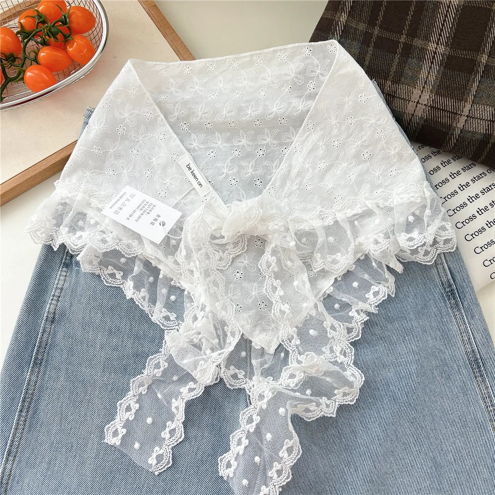 INS Y2K Stylish Lace Embroidery Layered Triangular Types Jeans Pant Matching Half Skirts Fart Curtains All-Match Stacked Skirt