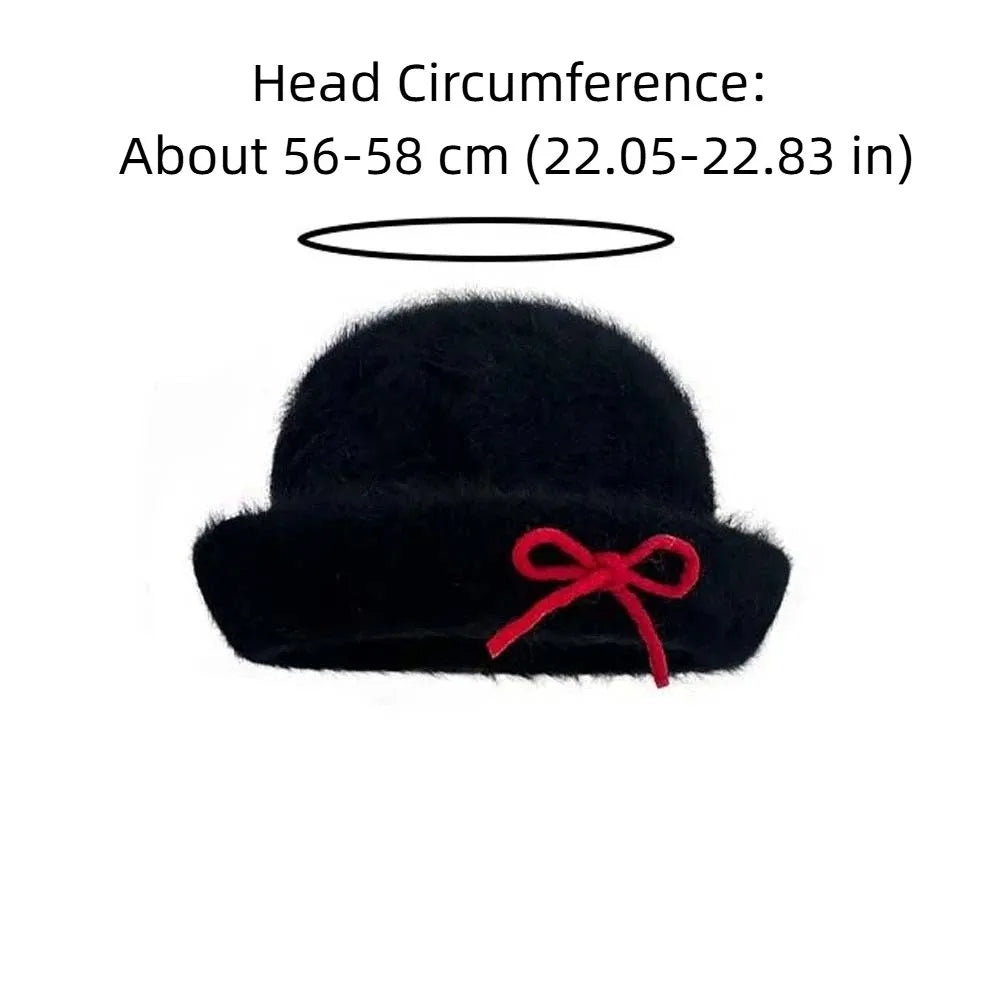 Top Hat Vintage Looking Black Bowler Hats Beret Japanese Style Woolen Bucket Cap Bow Versatile White Dome Hat Winter