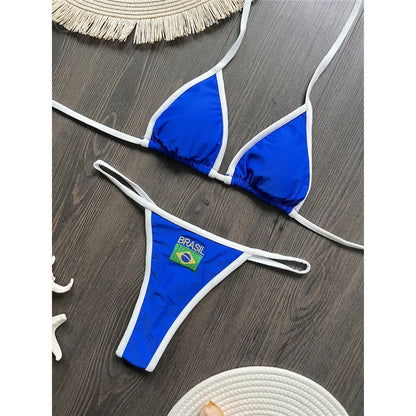 G-string Thong Brazilian Bikini Women Swimwear Female Swimsuit Two-pieces Bikini set Bather Brasil Flag Bathing Suit V6092