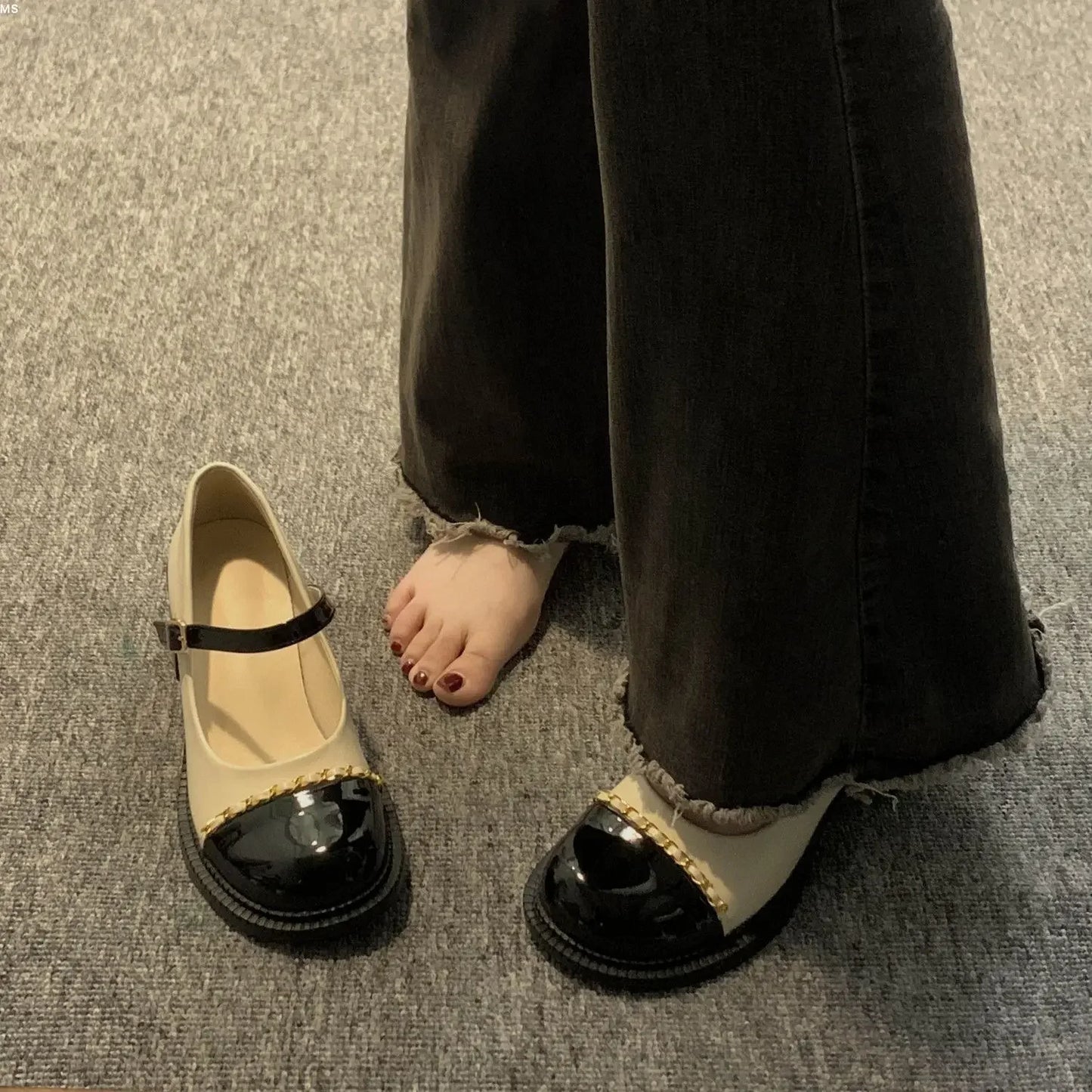 Women's Summer Footwear On Heeled Round Toe Shoes For Woman 2025 Gothic Mary Jane Pumps High Heels Luxury Leather Casual Black A