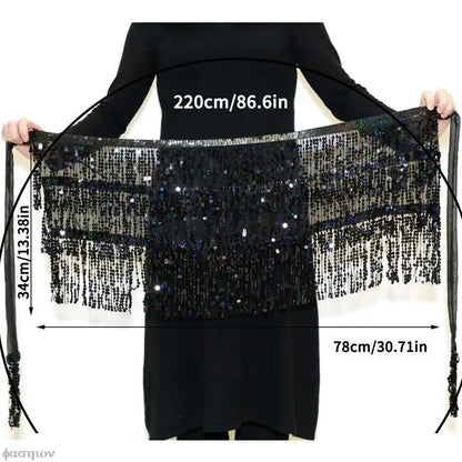 Sexy Women Belly Dance Hip Tutu Skirt Scarf Wrap Belt Glitter Sequins Tassel Hipscarf Skirt Sundress Costume Fringe Skirt Outfit