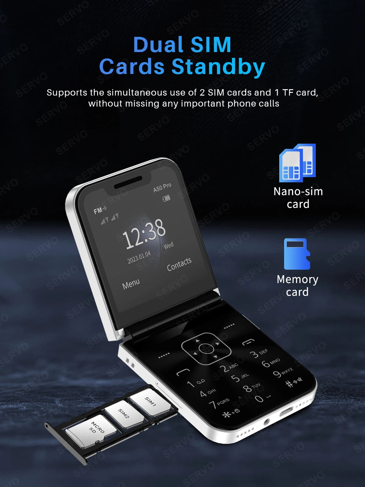 Foldable Mobile Phones Speed Dial 2 SlM Cards 2.4" Display Cellphone Call Recording LED flashlight Blacklist FM Radio Telephones