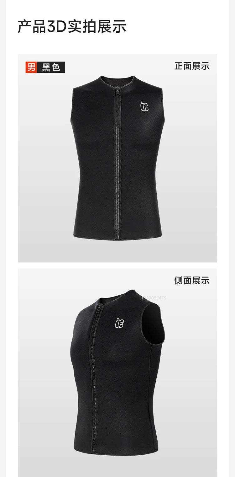 Wetsuit Vest for Men Women 3mm Front Zipper Neoprene Wet Suit Top Sleeveless Jacket for Scuba Diving Kayaking Surfing Swimming