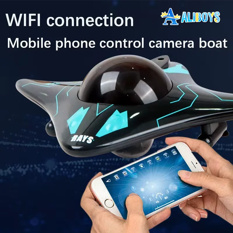 6CH RC Boat with Submersible Underwater Camera Remote Control Wifi FPV Remote Control Boats Radio Control Toy for Boys Kid Gifts