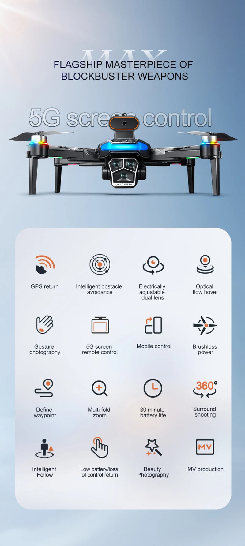 Xiaomi A14 Pro Max Drone Aerial 8K HD Dual-Camera 5G WIFI GPS Brushless Motor Optical Flow Obstacle Avoidance RC Drone 10000M