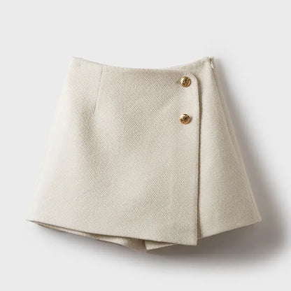 Tweed Wide Leg Shorts Skirts Women Chic Empire All-match Button Minority Elegant A-line Autumn Winter Thick Popular Daily Female