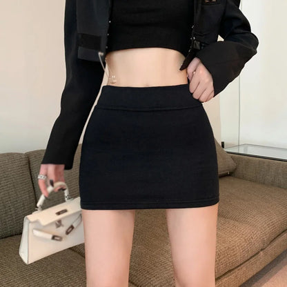 Women Skirts High Waist Versatile Elastic Elastic Waist  Korean Solid Color Hip Wrapped Dress