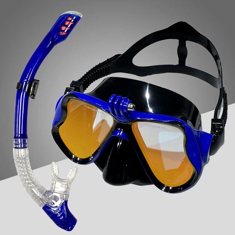 Diving Mask With Sports Camera Mount Electroplate Tempered Glass Silicone Mask is Safe and Comfortable