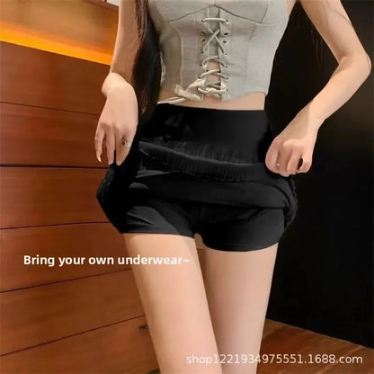 Sweet And Spicy Korean Style High Waist Pleated Mini Skirt Women's Summer New Fashion Lace Wrap around Short Skirt