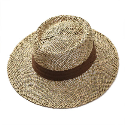 hats beach hat bohemian flat brim hat hand woven straw hat ladies summer vacation travel sun hat