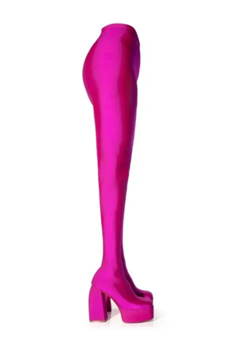 2024 New Pants Jumpsuit Boots Elastic Cloth Boots Racing Party Super Cool Square Head Waterproof Platform Thick Heel Boots 35-46