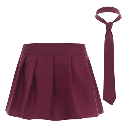 Womens Plaid Pleated Skirts With Necktie Harajuku Mini Japanese Preppy Schoolgirls Uniforms Kawaii Skirts Ladies Cosplay Costume
