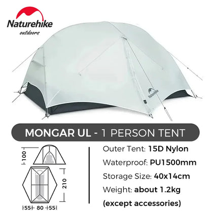 Naturehike Mongar 2 Person Tent Ultralight Camping Tent Outdoor Travel Tent Double Layer Waterproof Tent 3 Season Portable Tent