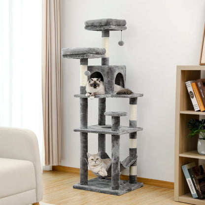 Multi-Level Cat Tree with Scratching Posts, Cozy Hammock, Plush Cat Tower for Indoor, Cat Condo Bed, Cat Accessories, Cat Toys