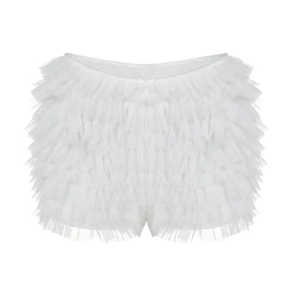 BOOFEENAA Mesh Ruffled Low-rise Bloomer Shorts Y2k 2000s Womens Clothing Fashion White Black Booty Shorts Sexy Pants C70-CE17
