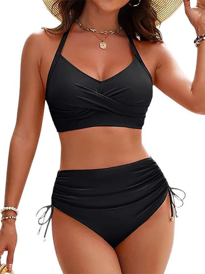 Circyy Backless Swimsuit Women Cheetah Print Fashion Bikini Set High Waisted Drawstring Split Swimsuit Summer 2025 New Beachwear