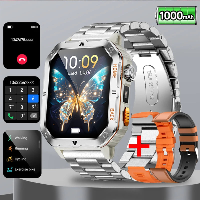 Original 2025 New 2.01 inch1000mAh smartwatch LED flashlight GPS 100+ sport health monitor 3ATM waterproof Men Gift smartwatch