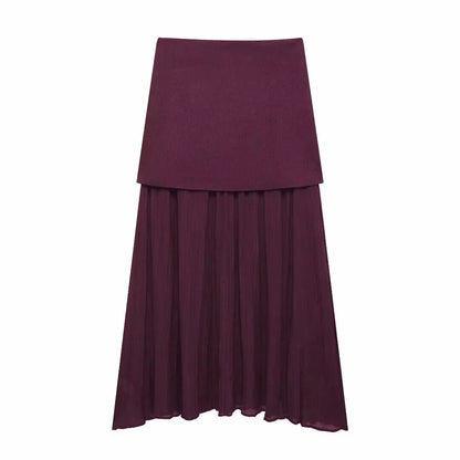 HH Elegant Midi Skirt For Women Fashion Solid A-line High Waist Pleated Side Zipper Long Skirt Vintage Skirts Chic Bottom