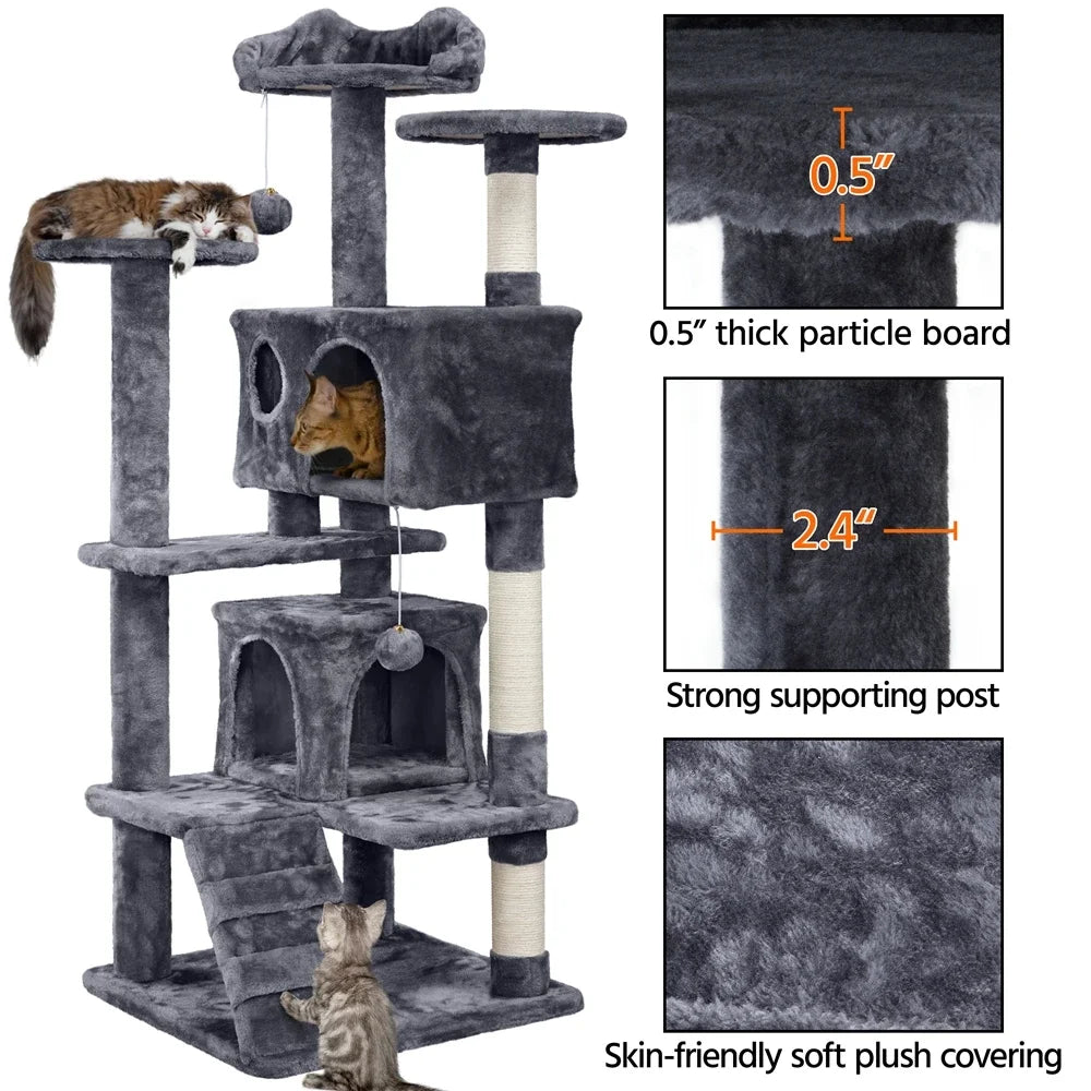 Cat Tree Cat Tower Condominium with Condominium and Hanging Ball and Scratching Post, Large Cat House for Kittens and Cats