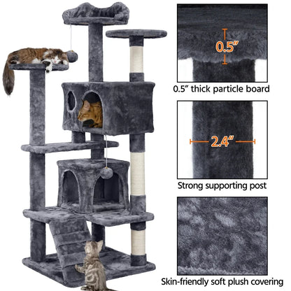 Cat Tree Cat Tower Condominium with Condominium and Hanging Ball and Scratching Post, Large Cat House for Kittens and Cats