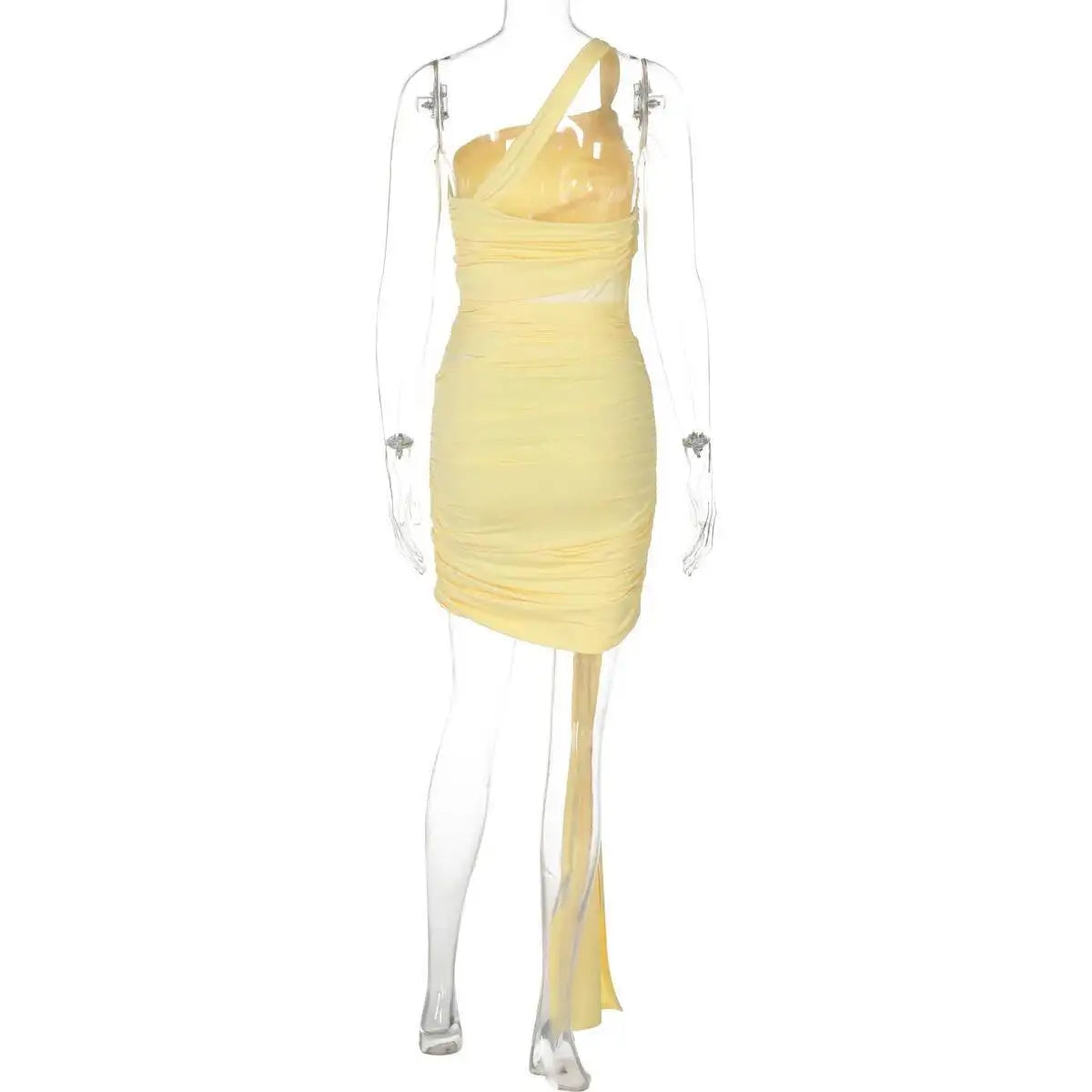 Avrilyaan Mesh Patchwork Backless Sexy Dress Women 2025 Nightclub Party Dress One-Shoulder Ruched Bodycon Mini Summer Dress