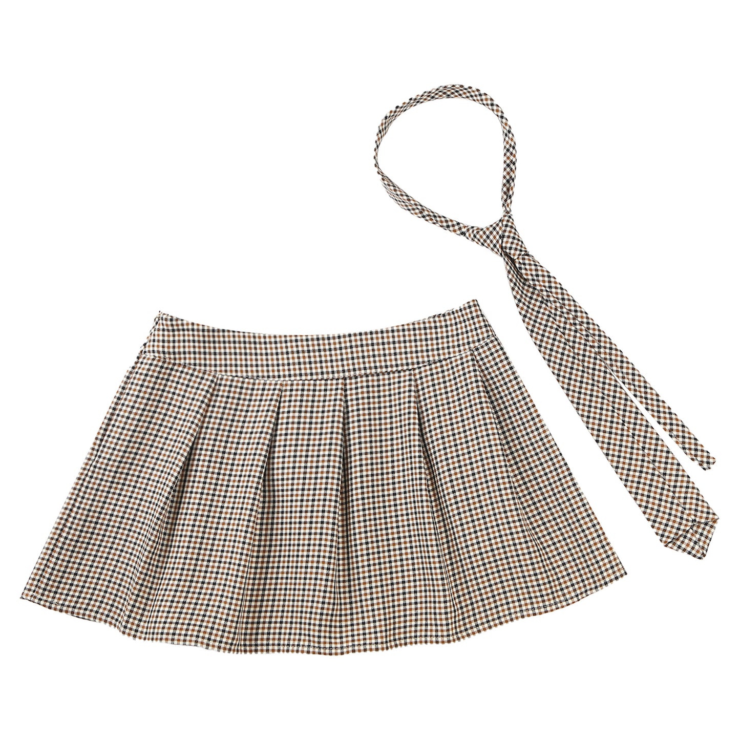 Womens Plaid Pleated Skirts With Necktie Harajuku Mini Japanese Preppy Schoolgirls Uniforms Kawaii Skirts Ladies Cosplay Costume