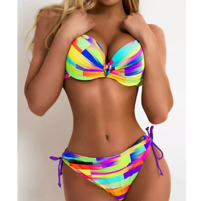 Rainbow Sexy Bikinis Female Swimsuits Women Swimwear Push Up Swim Wear Bathing Suits Brazilian Bikini Set Beachwear Pool Bather