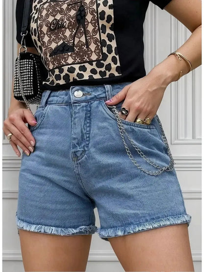 Summer women jeans shorts with chain decoration fashion