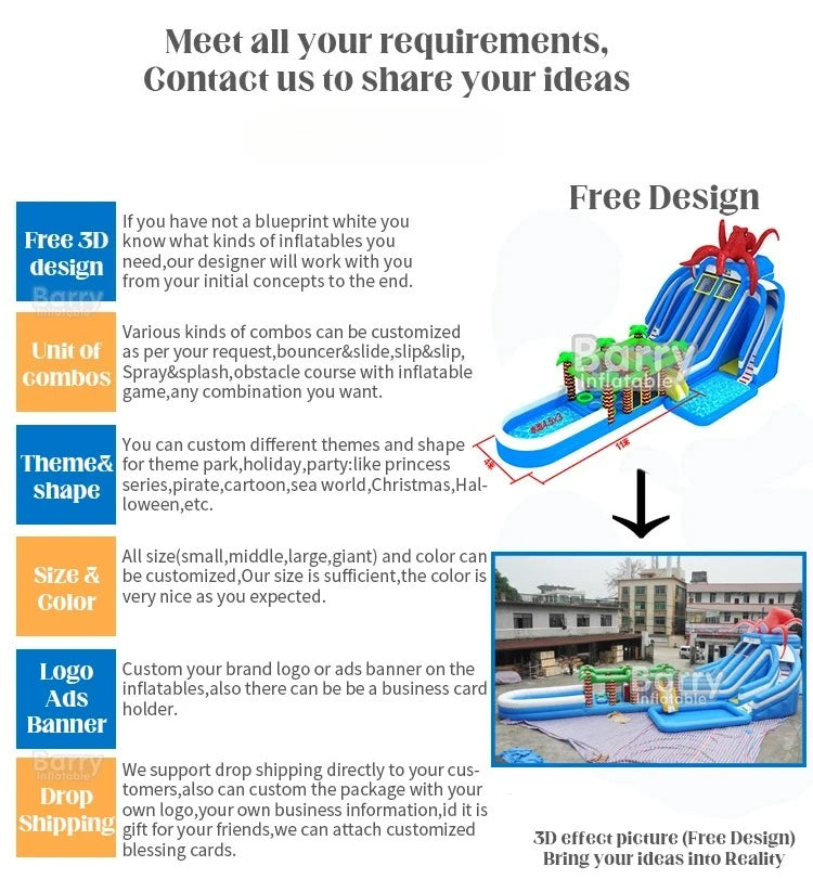 Commercial Water Park Waterslide Inflatable Kids Slide Pvc Toy Custom Inflatable Multiple Slides Children Water Slide With Pool