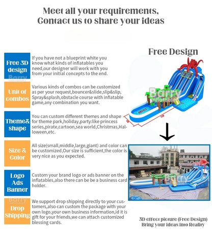 Commercial Water Park Waterslide Inflatable Kids Slide Pvc Toy Custom Inflatable Multiple Slides Children Water Slide With Pool