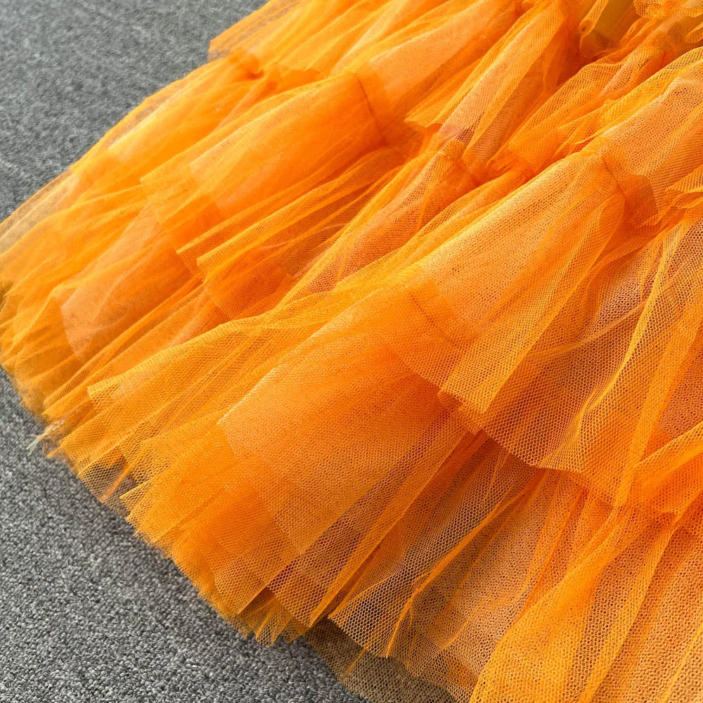 Voille Skirts Women Gradient Y2k High Waist Elastic Jupe Ladies Tulle Mujer Faldas Ruffles Long Female Mesh Skirt Dropshipping