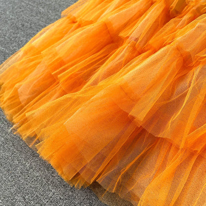 Voille Skirts Women Gradient Y2k High Waist Elastic Jupe Ladies Tulle Mujer Faldas Ruffles Long Female Mesh Skirt Dropshipping