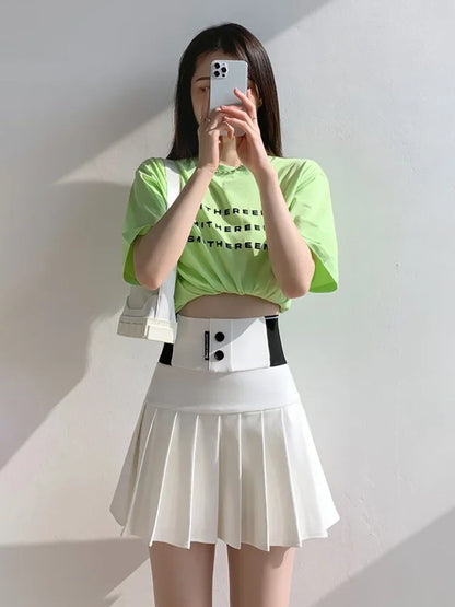 Mini Skirt Women Spring and Summer Original Letter Embroidery Elastic Waist Pleated Skirt A-line Skirt White Black