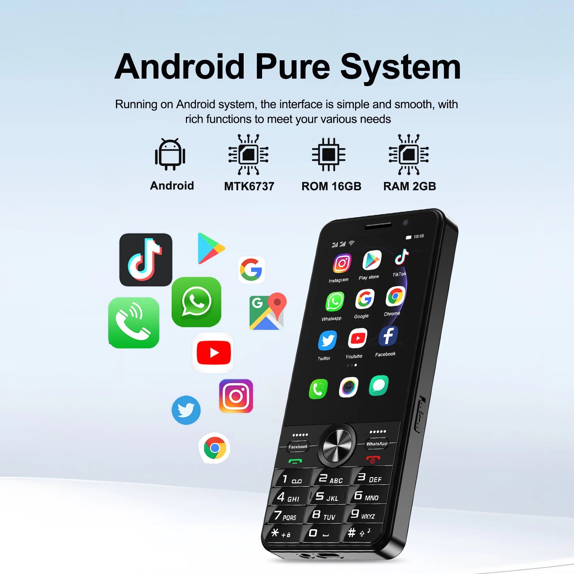 2025 New 4G Network Android Smart Phone 3.5" Screen 2 SIM Dual Camera Android 8.1 2+16GB WIFI GPS Play Store Mobile Phone Type-C
