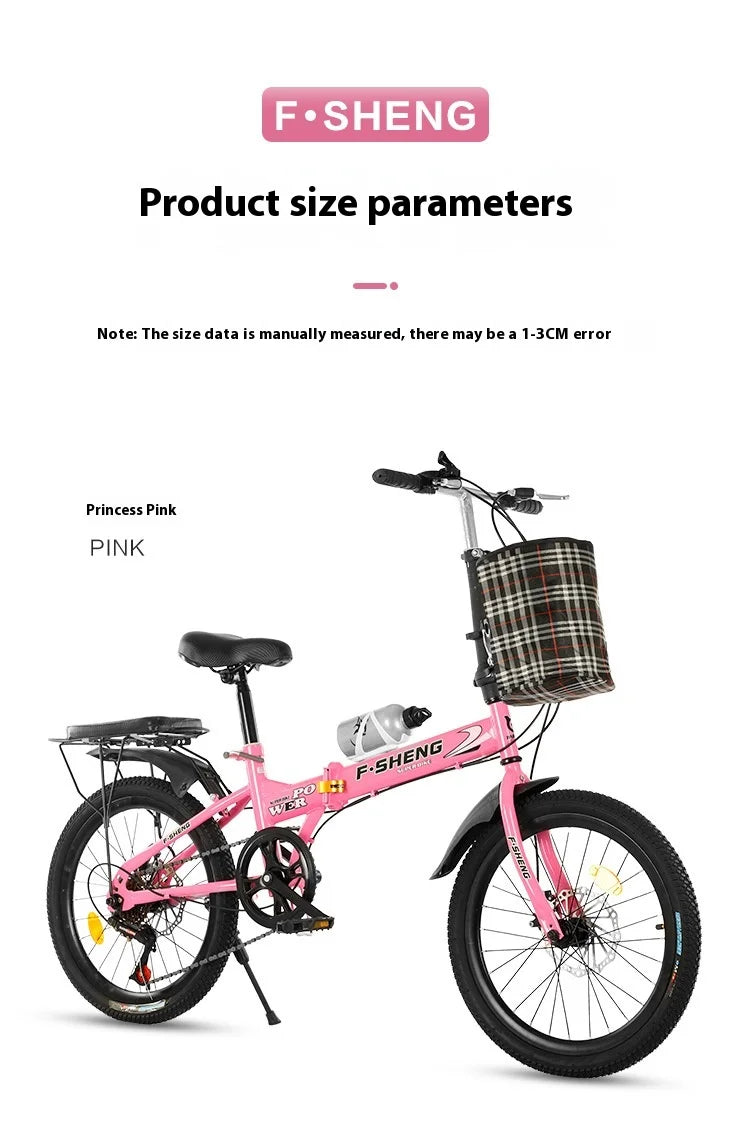 20Inch Folding Bicycle 6-Speed Double Disc Brake Geared Bicycle - Compact Travel-Friendly Bike for Easy Storage And Transport
