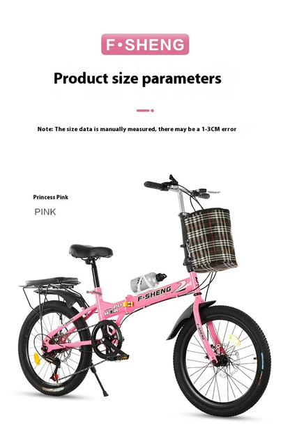 20Inch Folding Bicycle 6-Speed Double Disc Brake Geared Bicycle - Compact Travel-Friendly Bike for Easy Storage And Transport