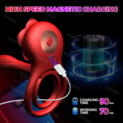 HESEKS Vibrating Cock Ring Penis Ring for Men Ejaculation Delay Rose Vibrator Clitoral Stimulator Penis Cockr Sex Toy for Couple