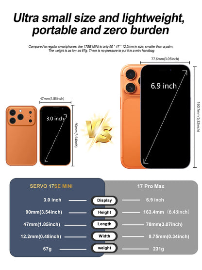 SERVO 17SE MINI 3G Tiny Smartphone Android System Play Store 2GB+16GB WhatsAPP GPS WiFi Dual SIM Card 3.0" Small Smart Cellphone