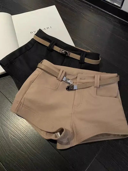 Khaki Casual Pants for Women Autumn and Winter Outerwear Booty Shorts Hips Elastic Tight Design High Waist Slimming Shorts Women