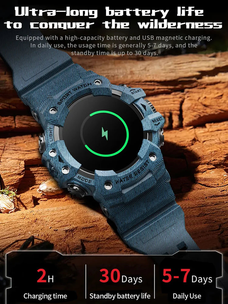 Time Owner New Men's Outdoor Sports Smart Watch Flashlight Compass Heart Rate Monitoring Smart Bracelet Military Waterproof