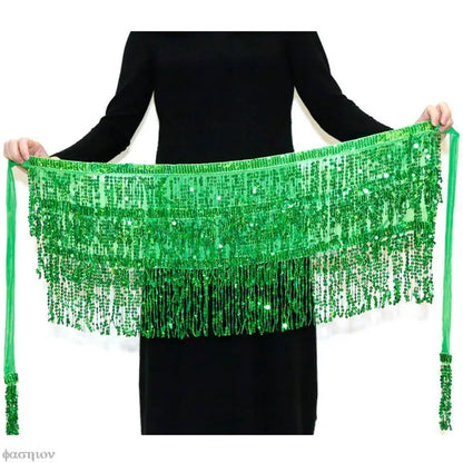 Sexy Women Belly Dance Hip Tutu Skirt Scarf Wrap Belt Glitter Sequins Tassel Hipscarf Skirt Sundress Costume Fringe Skirt Outfit