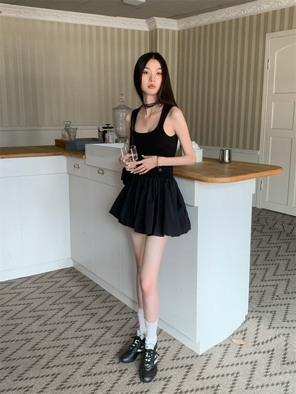 CHEERART Y2k Knitted Little Black Short Dresses For Women Summer Patchwork Bodycon Ball Gown Ribbed Mini Dress