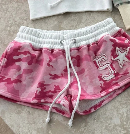 Y2k Millennial Hip Hop Womens Shorts Camouflage American Embroidered Low Waist Shorts Sexy Fashion Trendy Pattern Sports Shorts