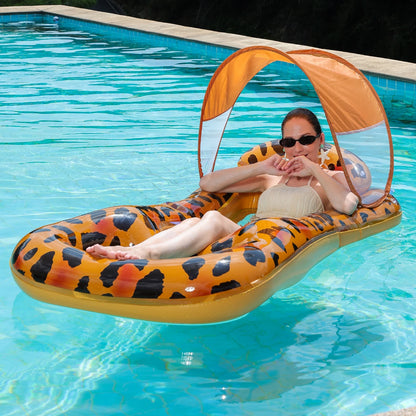 1PC Inflatable Pool Float, For Splashing About, Made Of PVC, Featuring Cup Holders And A Comfortable Lounger With A Sun Canopy
